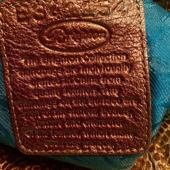 BRIGHTON Golden Bronze Leather Mock Snake Skin Shoulder Bag Purse mobwife style - Picture 4 of 10